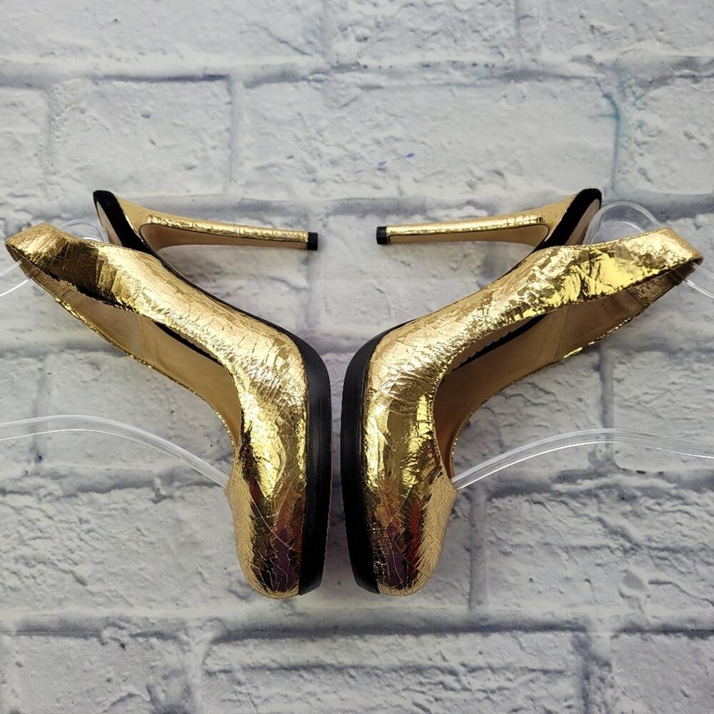 Reed Krakoff Crackled Gold Stiletto Slingback Platform Pumps size 6 1/2 - Picture 7 of 16